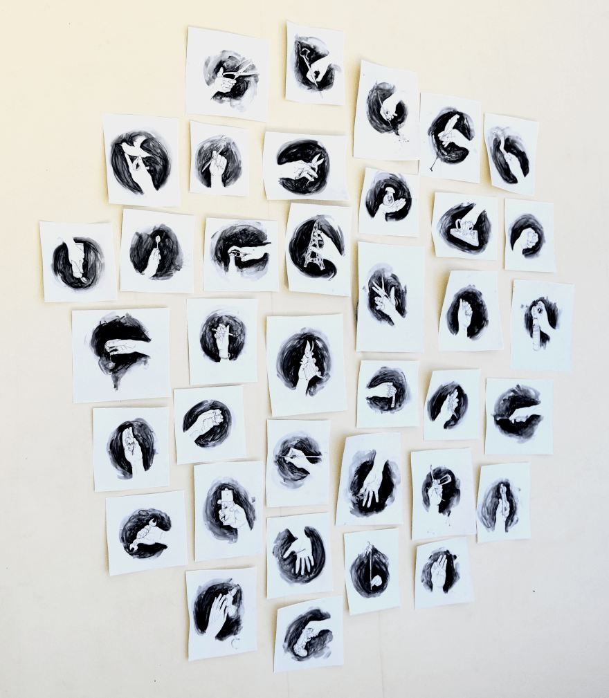 Giroflée / Wallflower, (exerpt from series; work in progress), 2020 
Ink, charcoal, black chalk and watercolor on paper